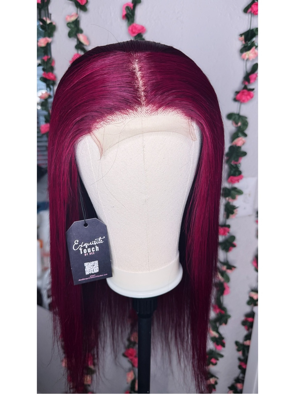 Custom 99J Wind Red Straight Closure Brazilian Human Hair Wig
